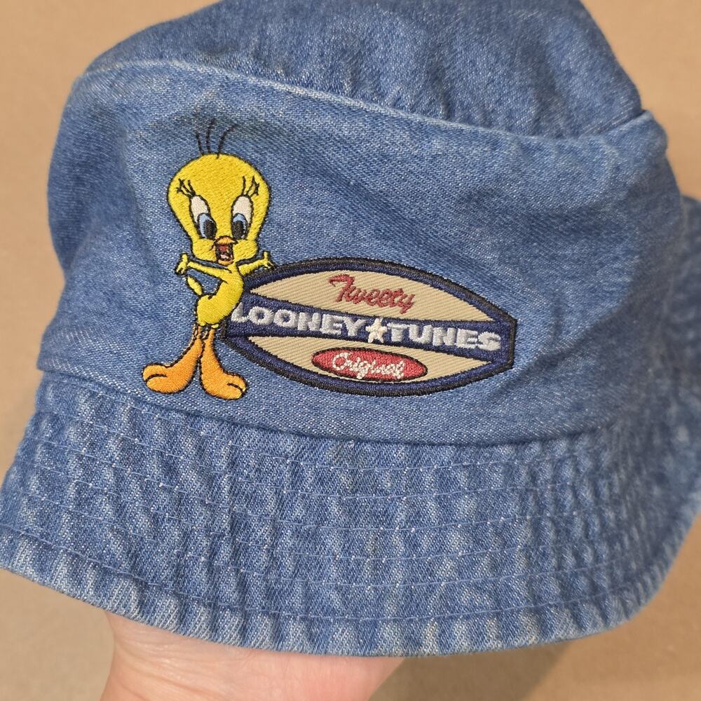 Vintage 1999 Looney Tunes Tweety Bird Denim Jean Bucket Hat One Size Sun